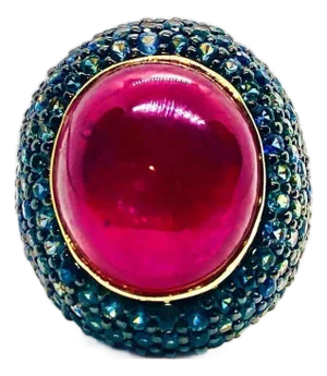 Bochic “Orient” Vintage Ruby & Blue Sapphire Ring Set In 18 K Gold & Silver