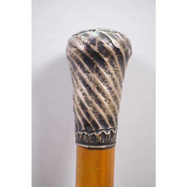 Late 19th Century Antique 1887 French Victorian Sterling Silver Oak Wood Cane Walking Stick 35" For Sale - Image 5 of 12