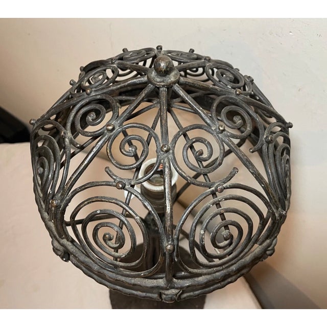 Metal Rare Antique Art Deco Handmade Wrought Forged Steel Iron Electric Table Lamp For Sale - Image 7 of 17