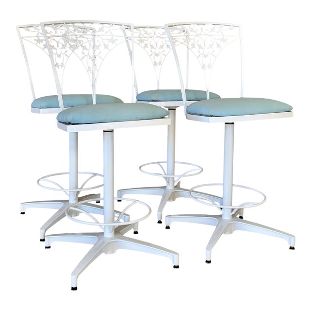 Vintage Woodard Aluminum Swivel Counter Stools With Ivy Leaf Backs – Set of Four For Sale