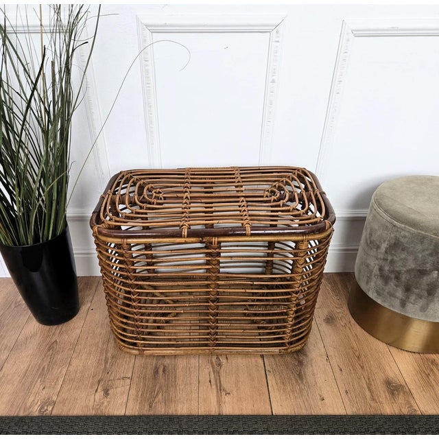 Wood Italian Bohemian Riviera Bamboo and Rattan Basket, 1960s For Sale - Image 7 of 11