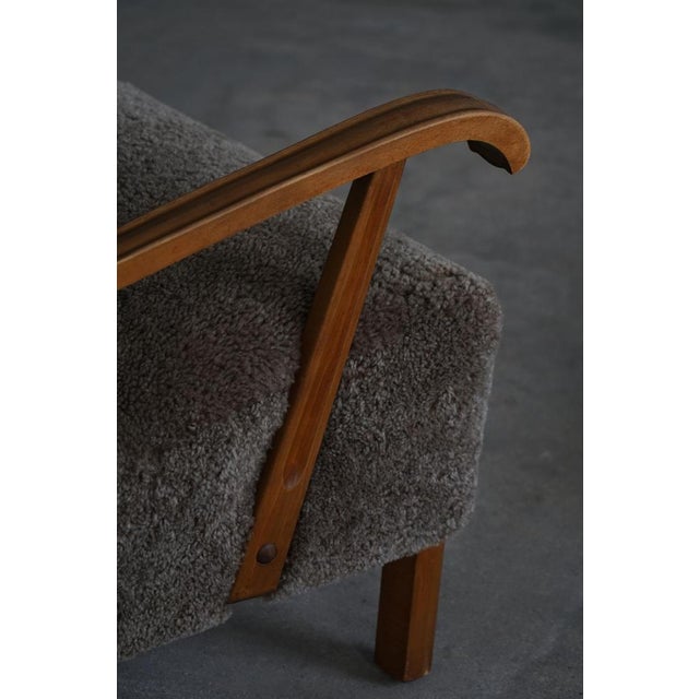 Mid-Century Modern Lounge Chairs in Beech and Lambswool, Denmark, 1950s, Set of 2 For Sale - Image 6 of 18