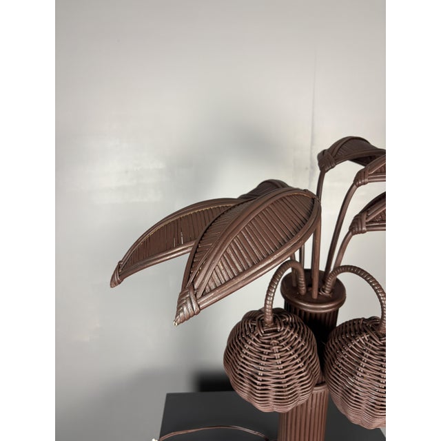 Pencil Reed Rattan Palm Tree Table Lamp in the style of Mario Lopez Torres, 1970s For Sale - Image 12 of 17