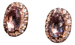 The Bordaux: Morganite and White Sapphire Halo Earrings in Rose Gold, 2 Pieces