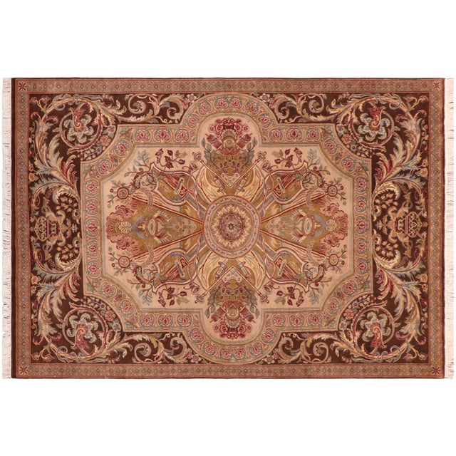 Brown Art Nouveau 1990's Pak-Persian Brown/Taupe Wool Rug - 5'11'' X 9'6'' For Sale - Image 8 of 9