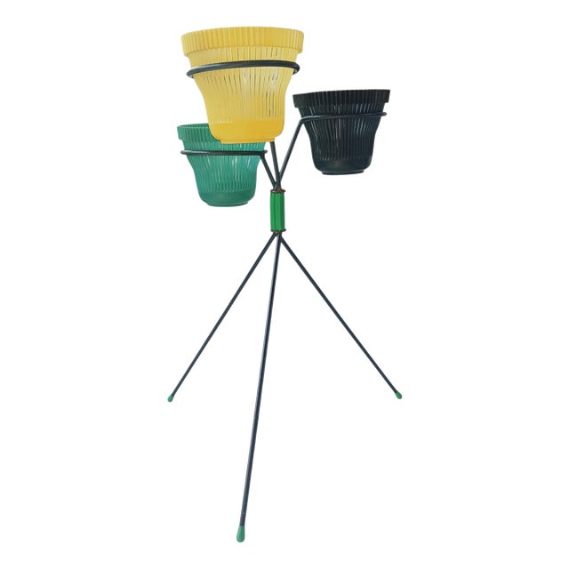 Vintage Tripod Plant Stand in Lacquered Metal, 1950s For Sale