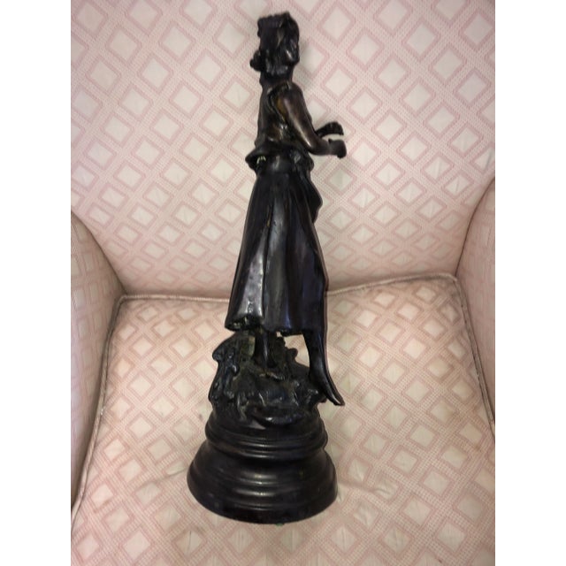Metal Vintage Mid 20th Century Bronze Statue Of Woman For Sale - Image 7 of 12