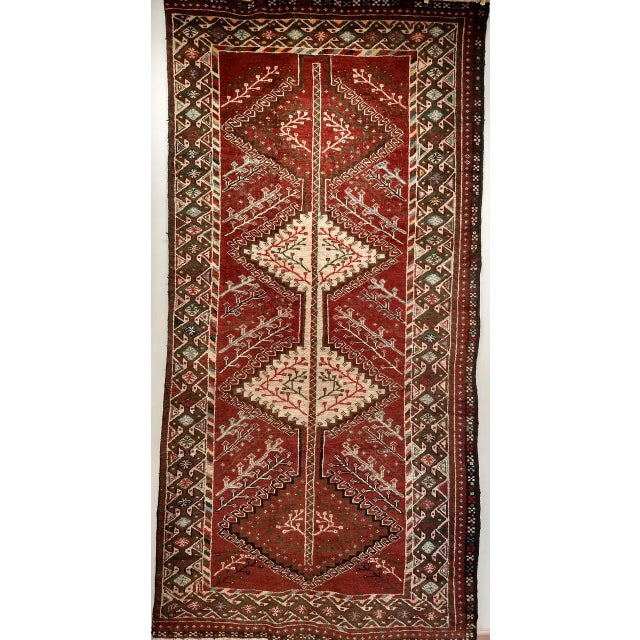 Vintage Persian Shiraz Tribal Area Rug, Hand-Knotted Wool, Geometric Pattern, Burgundy & Ivory, 5x10 For Sale - Image 12 of 18