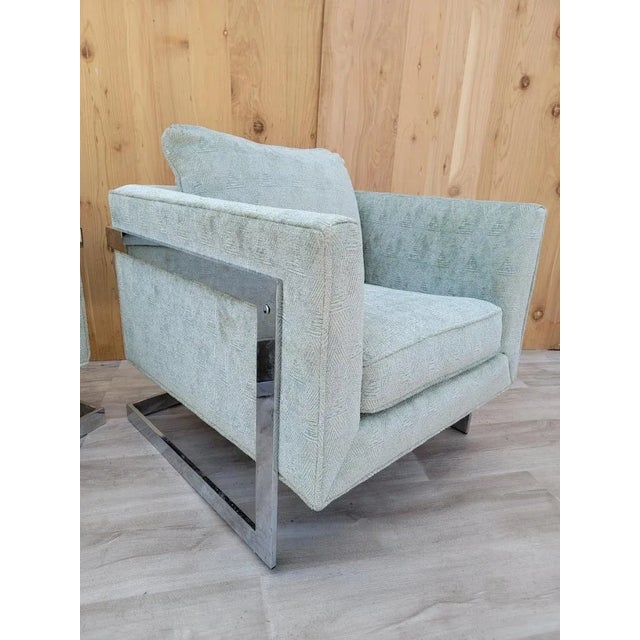 Metal Mid Century Modern Milo Baughman Chrome Cube Lounges Newly Reupholstered - Pair For Sale - Image 7 of 11