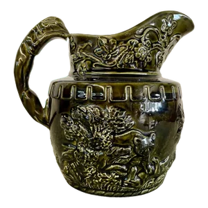 Early 20th Century English Pottery Jug With Hound Design by Arthur Wood