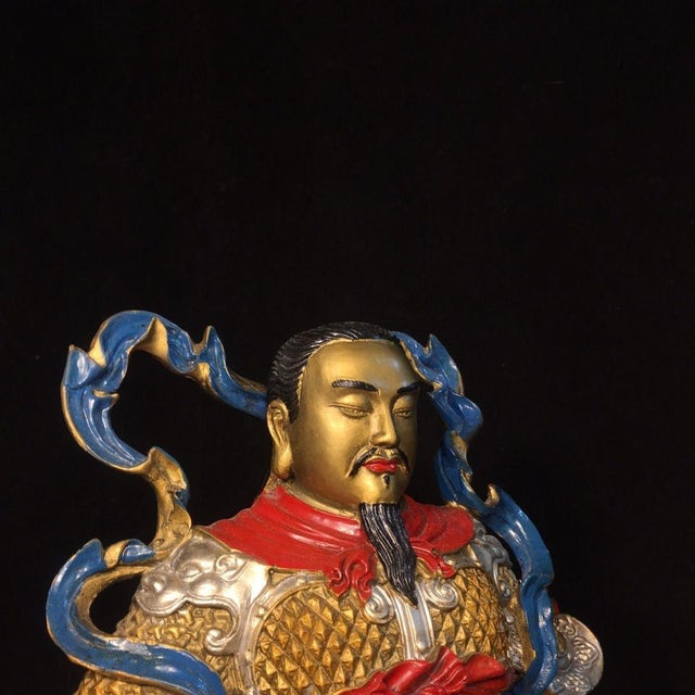 Bronze Antique Chinese Polychrome Gilt Bronze Daoist Deity Zhenwu (Xuanwu) Seated Statue For Sale - Image 8 of 9