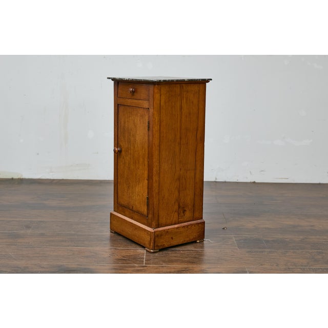 French Circa 1900 Walnut Small Cabinet with Marble Top and Single Door Storage For Sale - Image 10 of 12