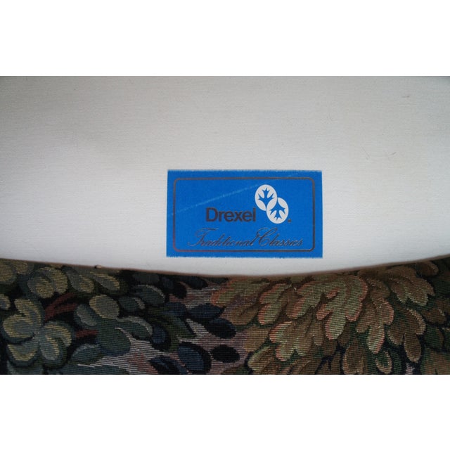 1980s 2 Vintage Drexel Traditional Classics Queen Anne Mahogany Wingback Arm Chairs For Sale - Image 5 of 13