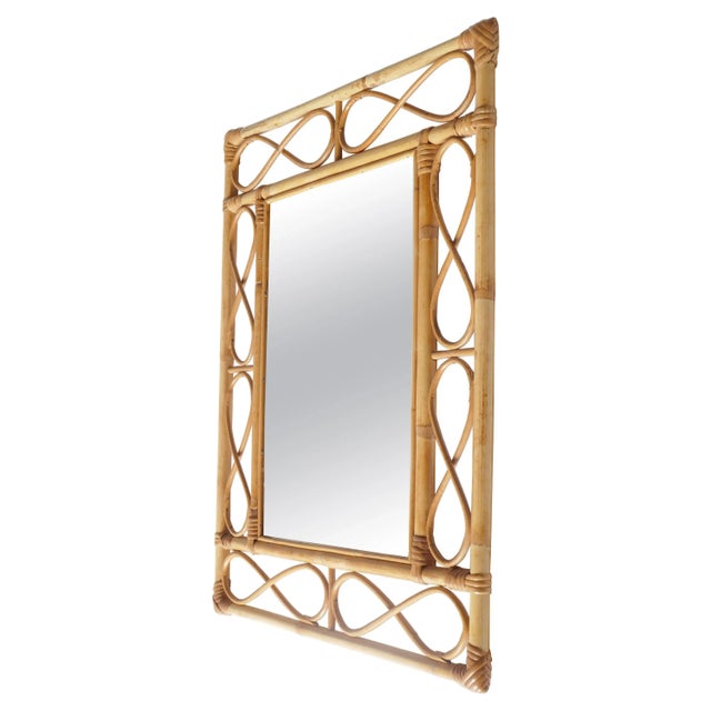 Tan Rectangular Rattan Mirror, France, 1960s For Sale - Image 8 of 8
