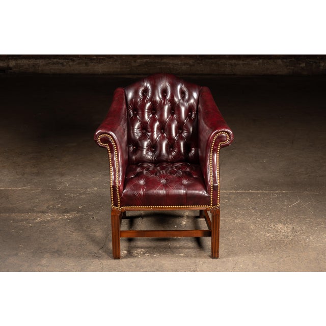 Vintage Burgundy Tufted Leather Chesterfield Club Chair For Sale - Image 4 of 18