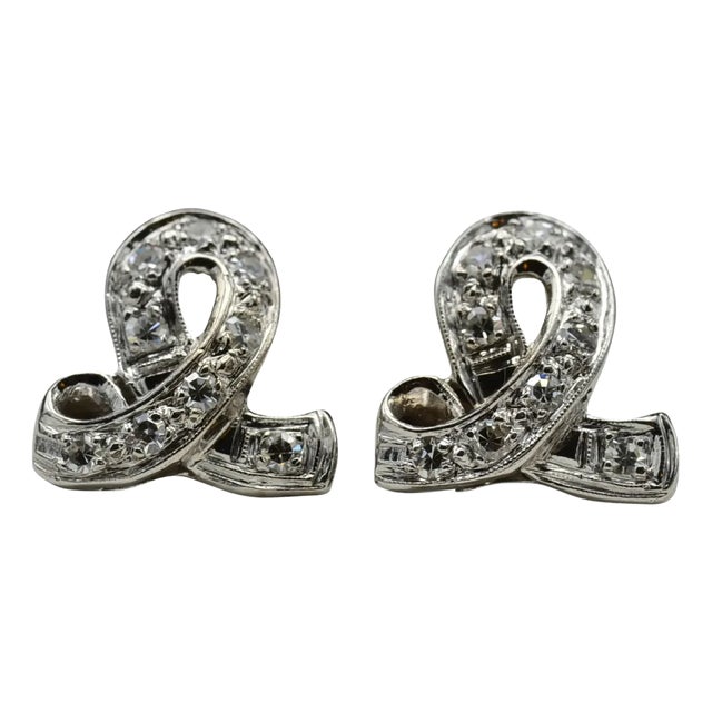 The Ribinas: Antique Platinum and Diamond Ribbon Drop Earrings, 2 Pieces For Sale