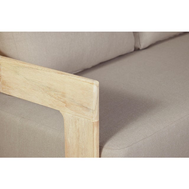 2020s Eclipse Outdoor Solid Teak Wood Love Seat Natural - Gray Fabric For Sale - Image 5 of 11