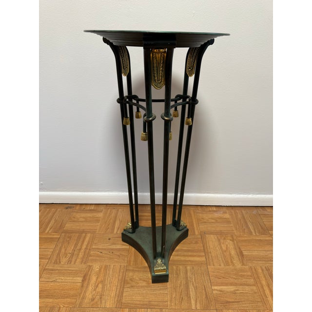 Brass 1970s Neoclassical Empire Style Metal Pedestal / Torchère With Brass Accents For Sale - Image 8 of 12