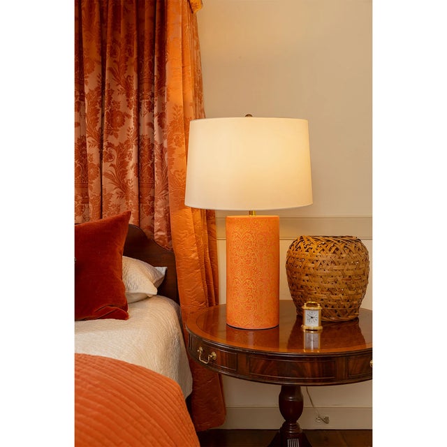 Traditional Williamsburg for Port 68 Richmond Damask Coral Lamp For Sale - Image 3 of 7