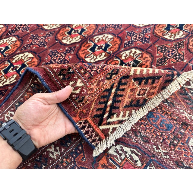 Antique Mori Gul Bokhara Hand-Knotted Wool Rug - 4'6" X 3'8" For Sale - Image 11 of 13