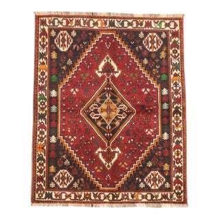 Vintage Hand-Knotted Persian Qashqai Rug 4'6" X 5'6" For Sale
