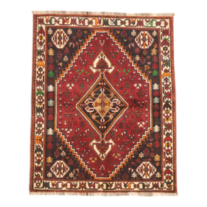 Vintage Hand-Knotted Persian Qashqai Rug 4'6" X 5'6"