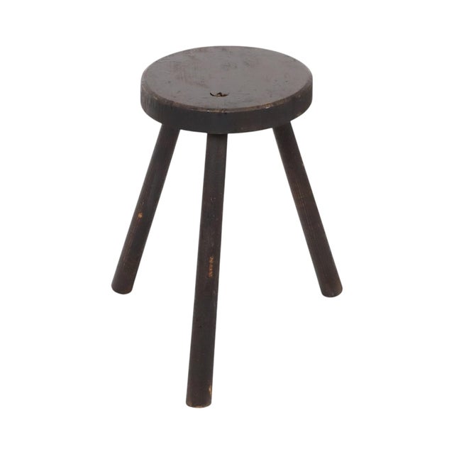 Vintage Rustic Three-Legged Stool in Stained Wood For Sale - Image 12 of 15