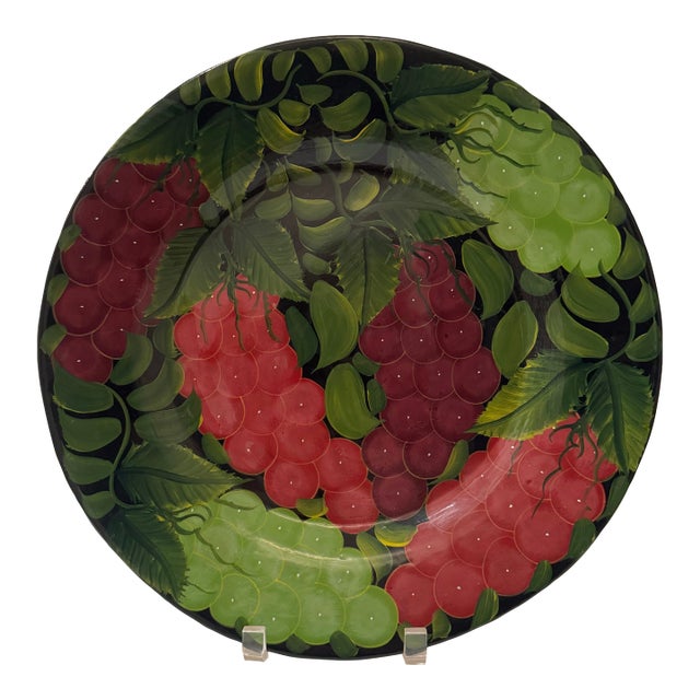 Vintage Mexican Hand Painted Grape Harvest Decorative Plate For Sale