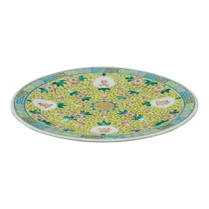 1900s Antique Victorian Chinese Ceramic Famille Jaune Decorative Plate