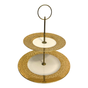Vintage Two-Tiered Serving Tray With 22k Gold Detailing