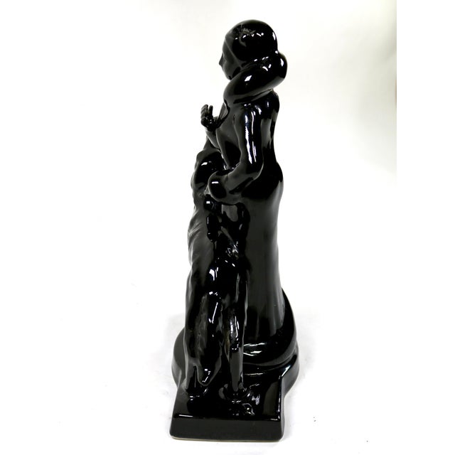 Art Deco 1982 Erté Style Art Deco Gloss Black Statue Woman Walking Dog by Seymour Mann For Sale - Image 3 of 9