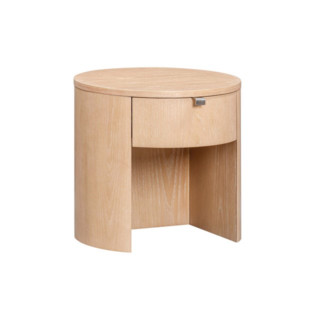 Boho Chic Marlow Natural Wood Round Nightstand For Sale - Image 3 of 9