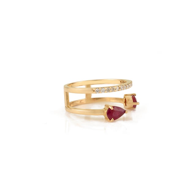 Not Yet Made - Made To Order VRJewels Designer Open Ruby Split Band Ring With Diamonds in 14k Yellow Gold Size 6 For Sale - Image 5 of 17