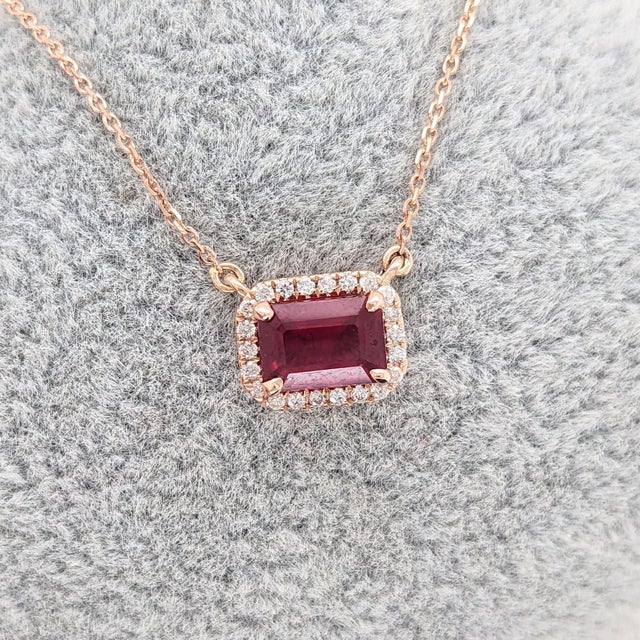 2020s Timeless Ruby Necklace w Earth Mined Diamonds in Solid 14K Rose Gold EM 7x5mm For Sale - Image 5 of 10