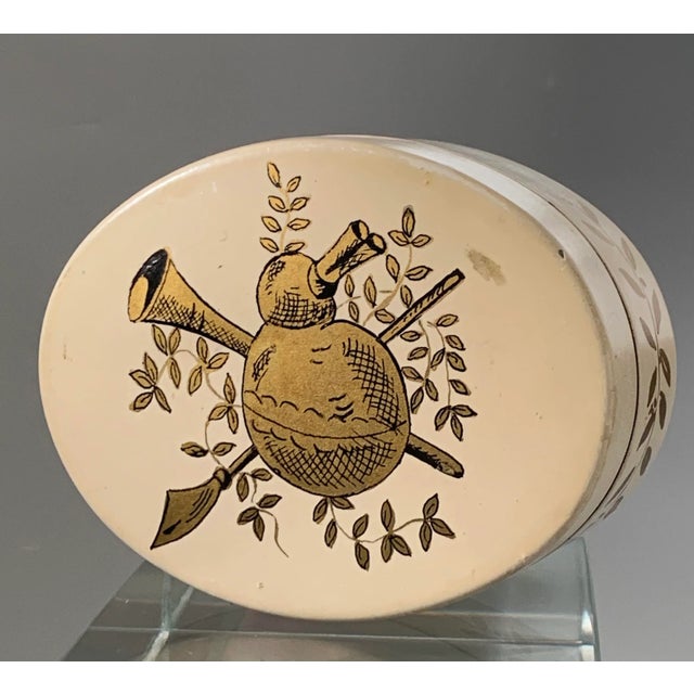 Antique Italian Toleware Trinket Box | Circa 1890-1920 | Hand-Painted Hunting Motif A charming late 19th to early 20th-...