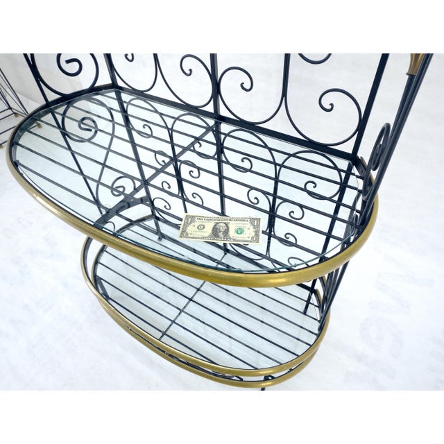 Wrought Iron & Brass 38” Wide Rounded Shelved Bakers Rack MINT For Sale - Image 10 of 14