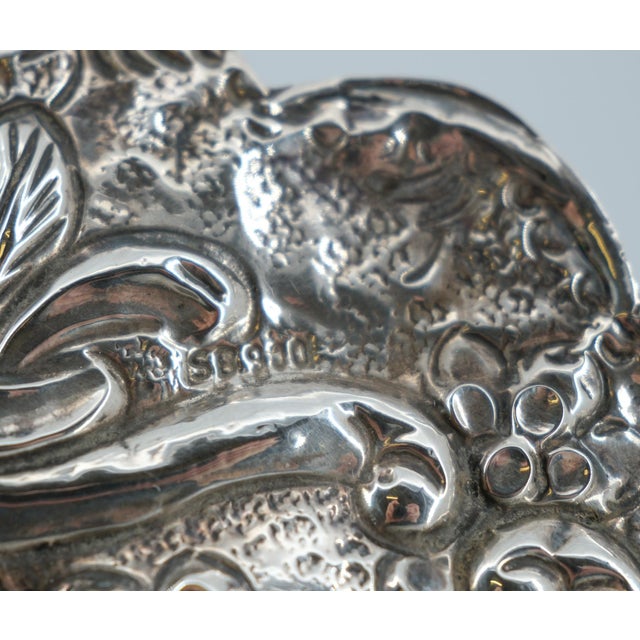 Vintage 900 Silver Floral Repoussé Hanging Mirror, 1940s For Sale - Image 4 of 8