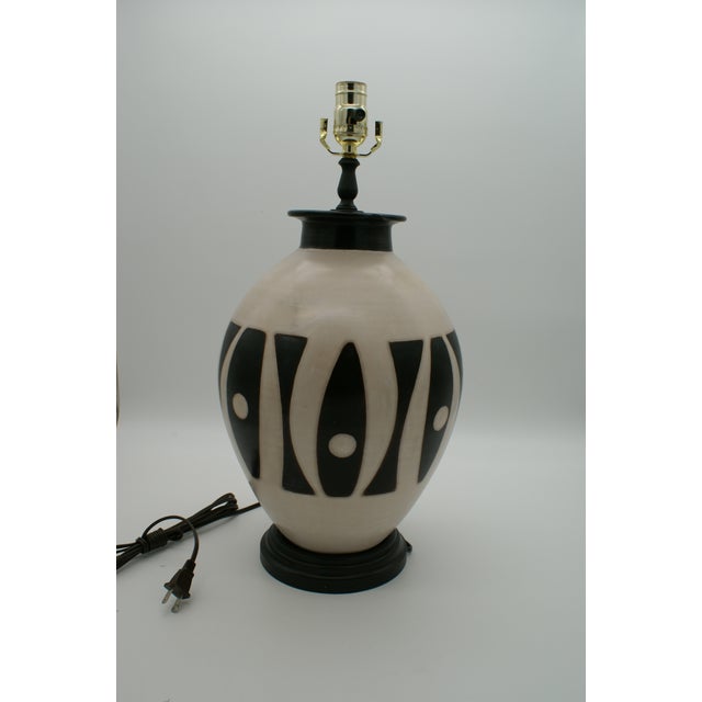 Black & Ivory Geometric Chulucanas Pottery Lamp – Handcrafted Peruvian Art with plain base. Add a touch of artisan...