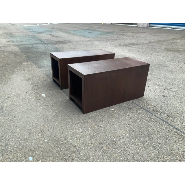 Modern 1990s Modern Walnut Low Profile End Tables - Set of 2 For Sale - Image 3 of 9