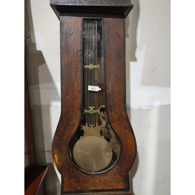 French Provincial 19th Century French Provincial Comtoise Tall Case Clock With Brass Repoussé Dial & Lyre Pendulum For Sale - Image 3 of 8
