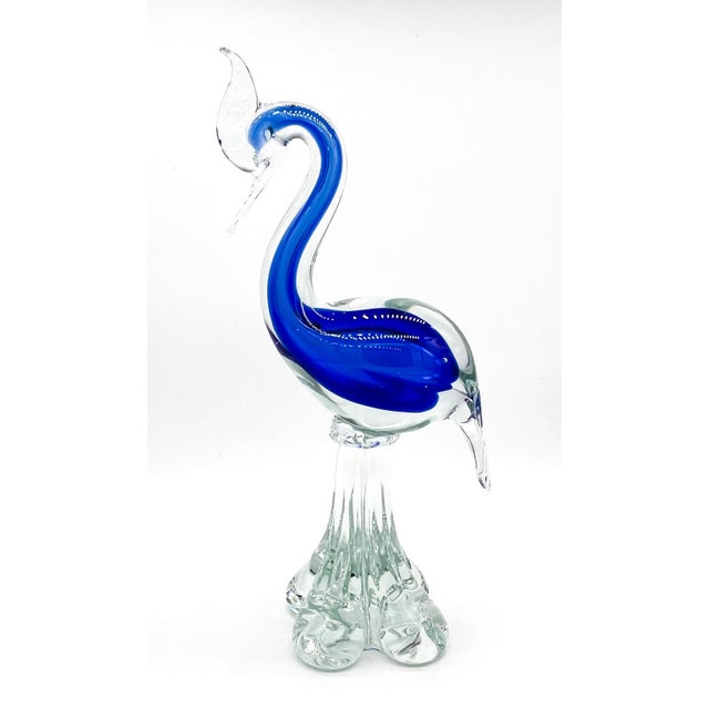 Late 20th Century Large Vintage Cobalt Blue Murano-Style Art Glass Crested Bird Sculpture – Hollywood Regency / Coastal For Sale - Image 5 of 12