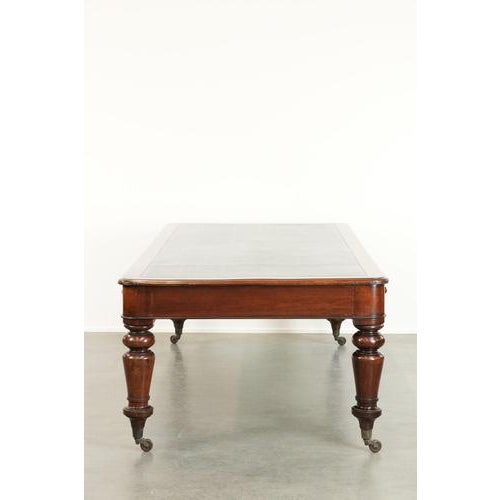 Large Antique English Library Writing Desk with a Dark Blue Leather Top, 19th Century For Sale - Image 5 of 15
