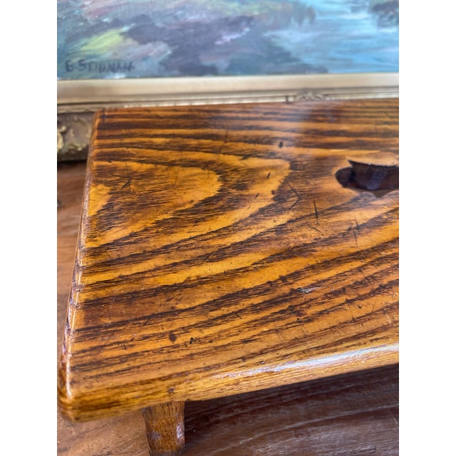 1950s Handcrafted Likely Oak Footstool With Decorative Cut-Out and Curved Legs. For Sale - Image 9 of 10