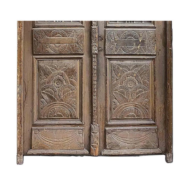 Entry Doors Antique Carved Wood and Wrought Iron For Sale - Image 4 of 8