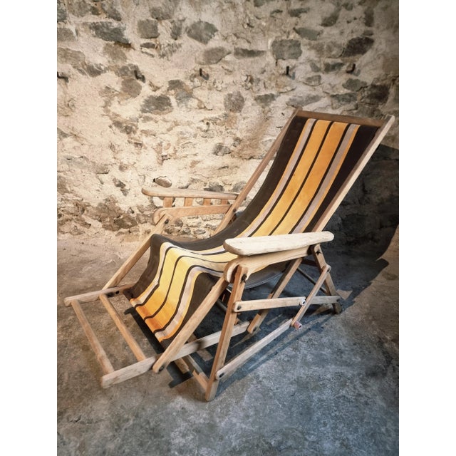 Wood Vintage French Deck Chair in Beechwood, 1950s For Sale - Image 7 of 15