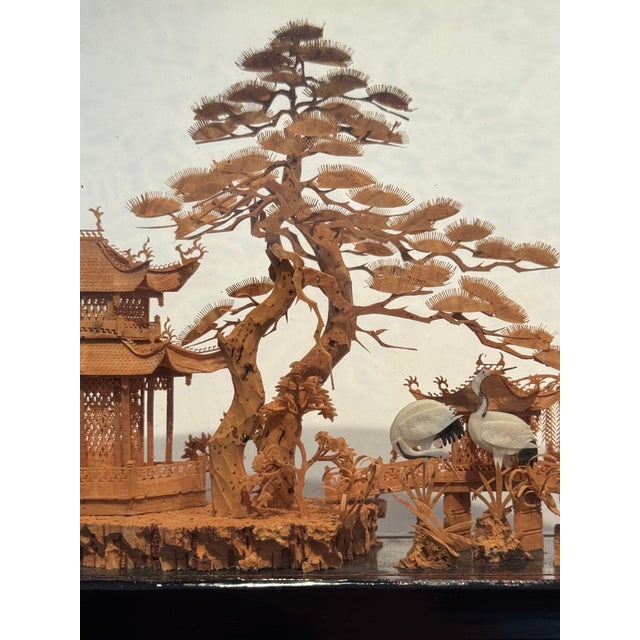 Mid-Century Modernist Fuzhou Cork Sculpture Diorama in Black Lacquer ...