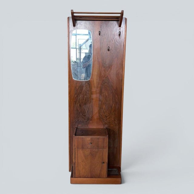 Mid Century Walnut Hall Stand with Mirror, Umbrella Stand & Shoe Cabinet A beautifully proportioned mid-century walnut...