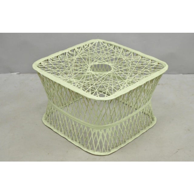 Vintage Russell Woodard Mid Century Modern Woven Spun Fiberglass Green Footstool Ottoman (no cushion). Circa Mid 20th...
