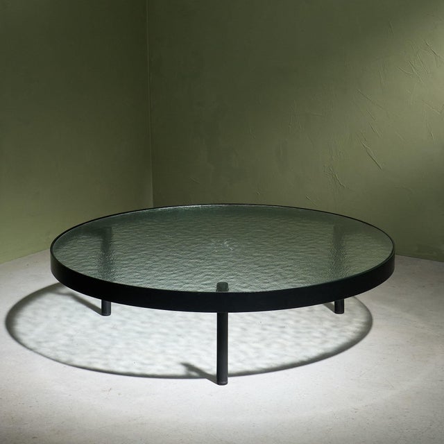 Black Round Coffee Table with Structured Glass Top by Janni van Pelt, Netherlands, 1960s For Sale - Image 10 of 10