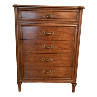 Vintage Henredon Heritage Walnut Italian Provincial - Highboy 5-Drawer (5300 Series) For Sale